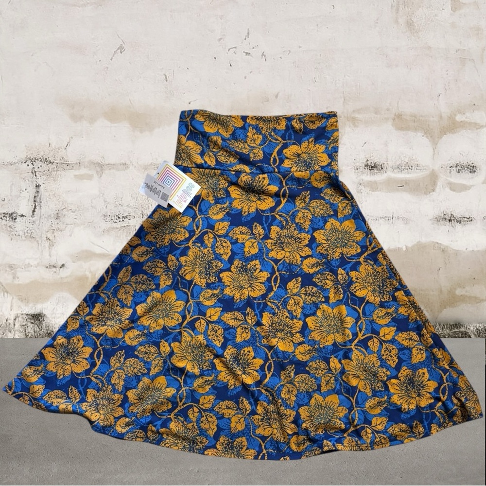 LuLaRoe NWT Blue and Gold Floral Azure Skirt Size XS